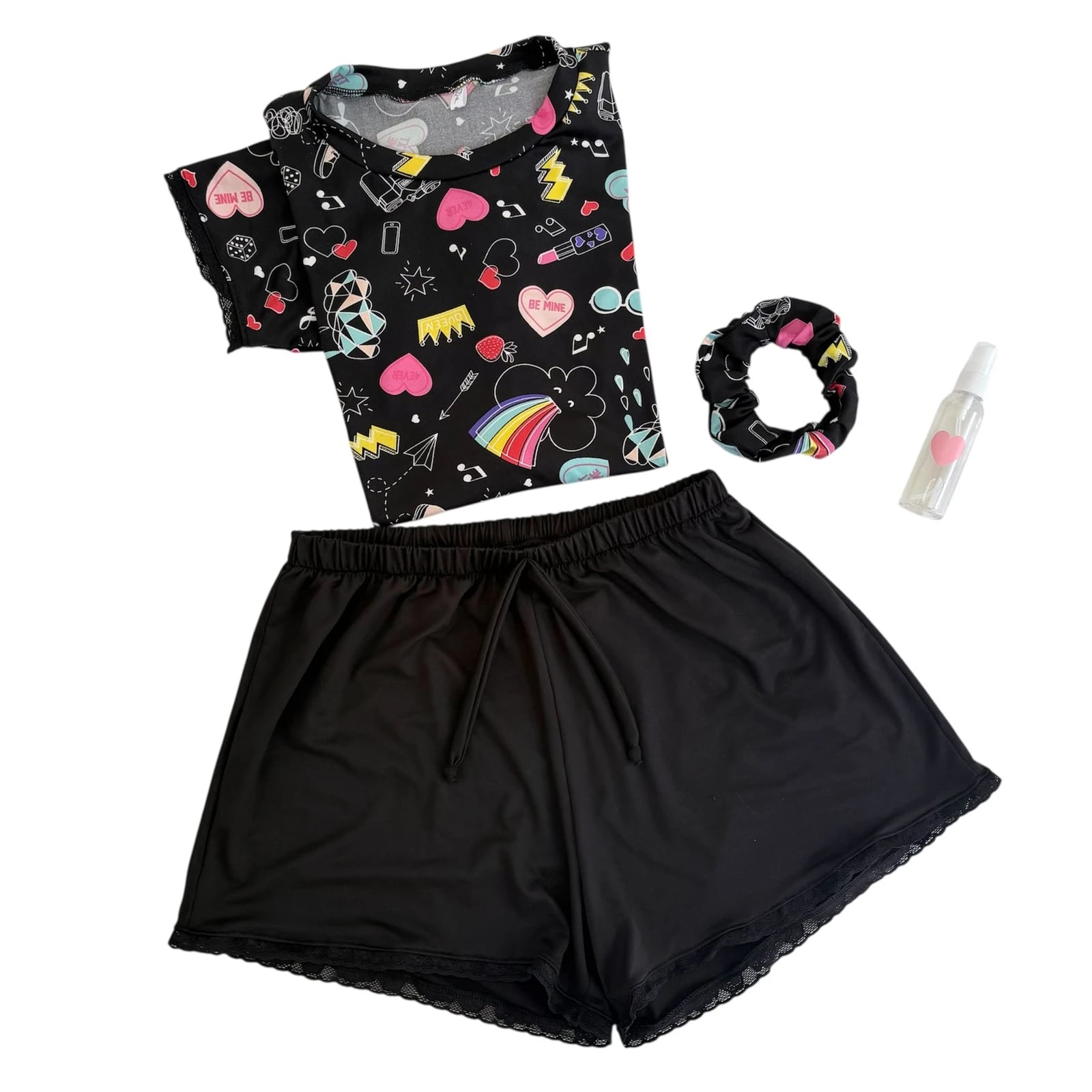 Pijama RAINBOW Short Negro + Reme Estampada